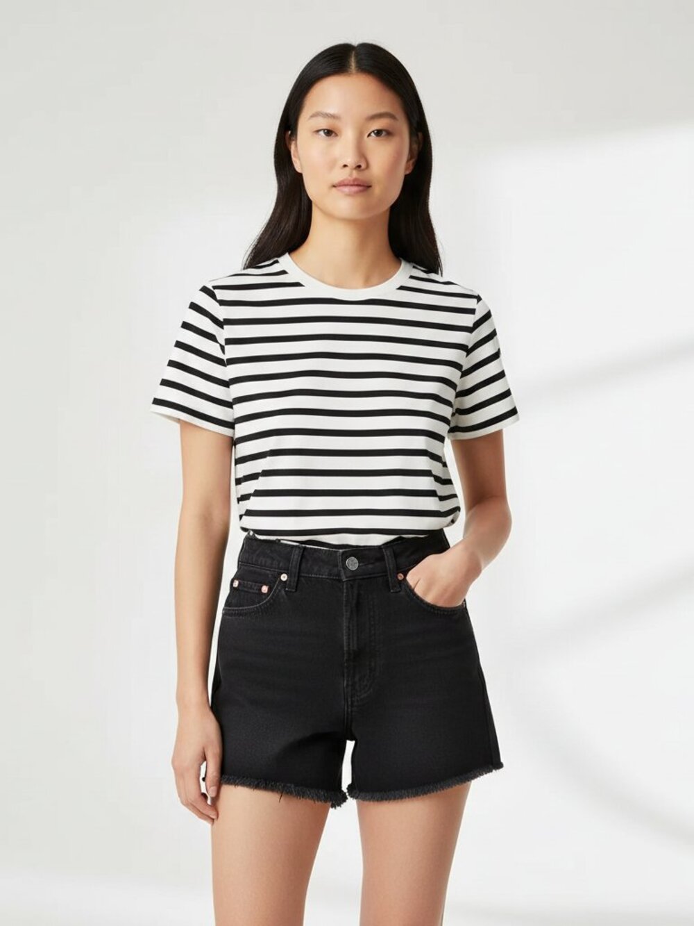 Madewell White/Black Striped Short Sleeve Crewneck Perfect Tee XXS NWT